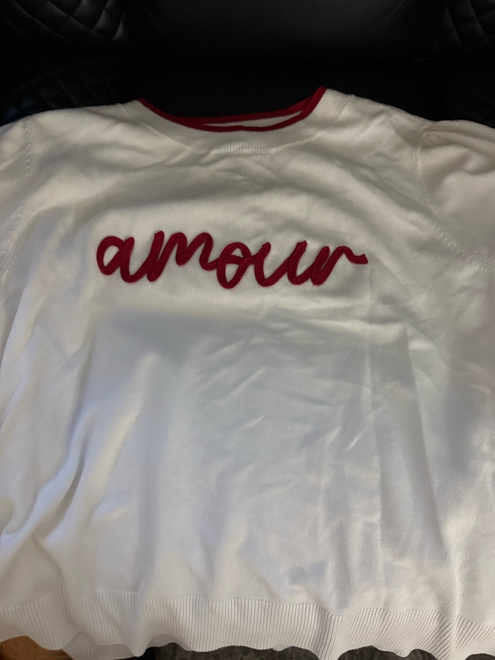 White Sweater with Red 'amour' Script